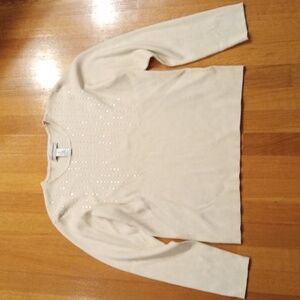 Rena Rowan Cream Silk Blend Shiny Delicate Beaded Womens Blouse XL